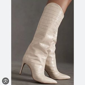 Maryana Crocodile-Embossed Leather Boot in Eggshell